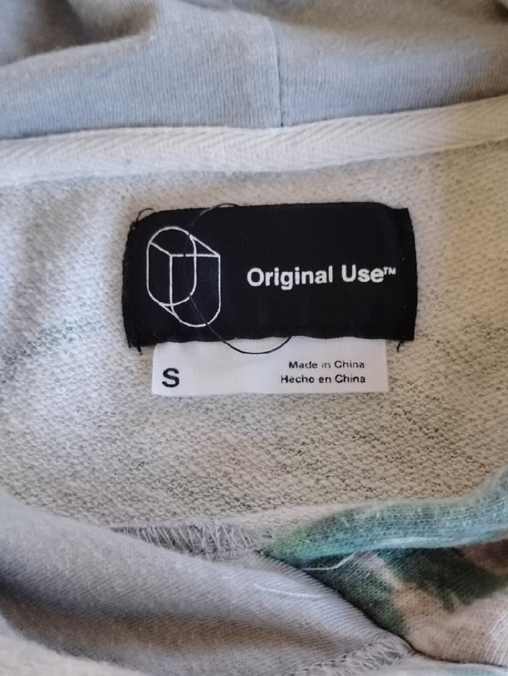 Original Use Size S Gray Crewneck Hoodie with Green Tropical Print - Picture 11 of 15